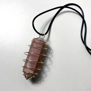 Handmade Pink Quartz Natural Crystal Point Pendant Necklace Vegan Cord Wire
